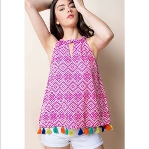 THML by Anthropologie Jacquard Halter Tassels Top